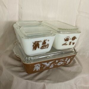 Pyrex vintage fridgie refrigerator complete set Early American with lids